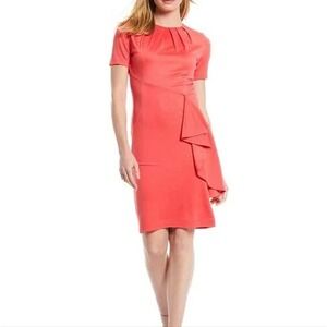 Brooke Pleated Crew Neck Short Sleeve‎ Coral Dress